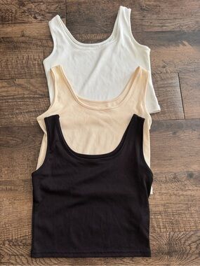 SHEIN Ribbed Tank Top Set — Black, Cream, White